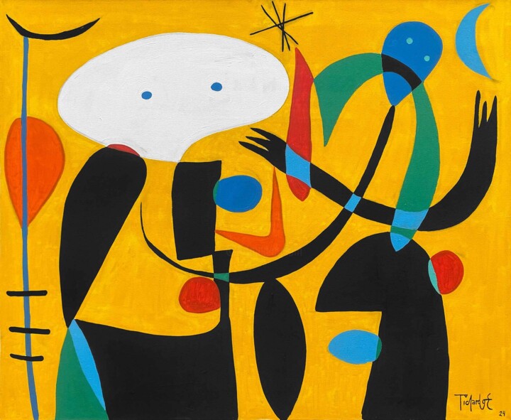 Escena en fondo amarillo 绘画, 47.2x47.2 in