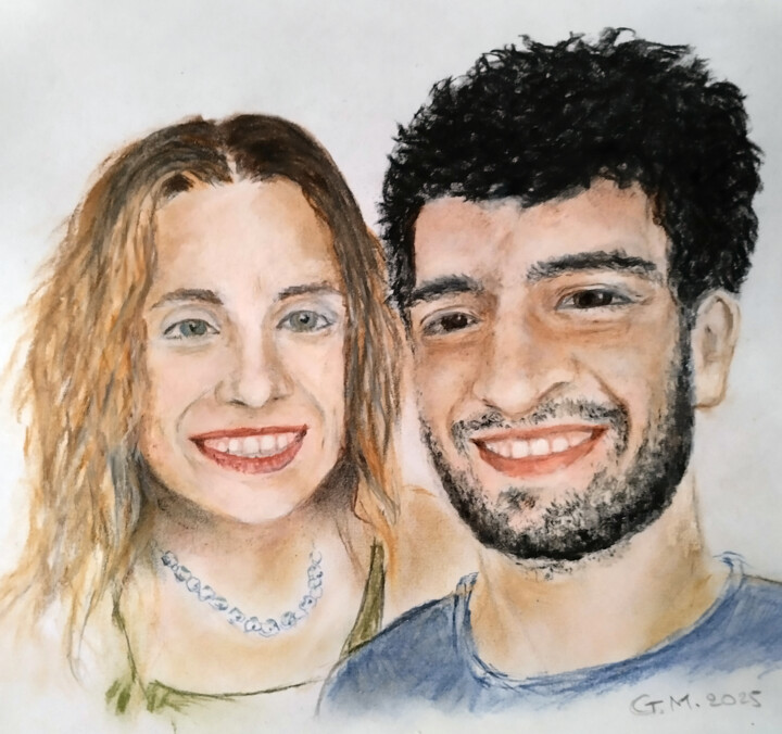 Drawing titled "Διπλό πορτρέτο" by Georgia Melanitou (G.M.), Original Artwork, Charcoal