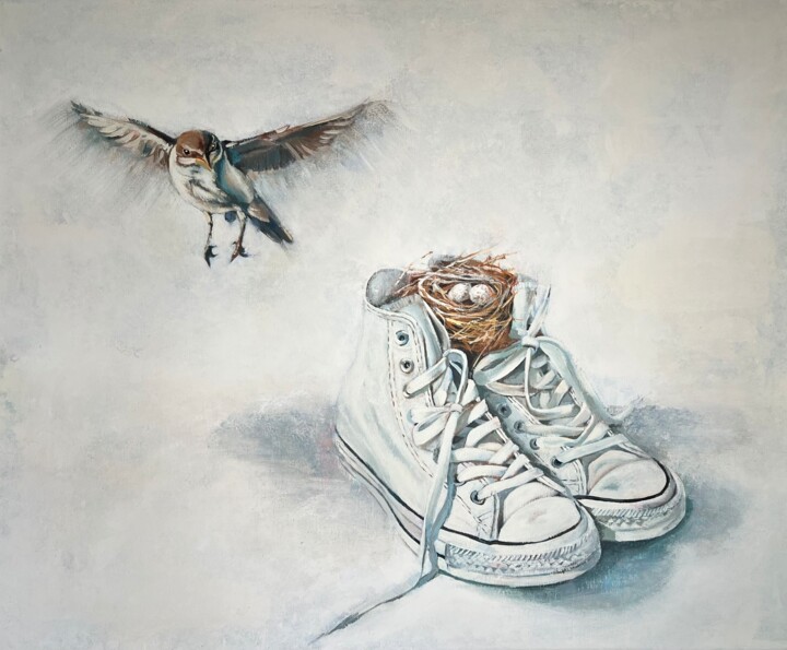 Painting titled "The Nest: Home We C…" by Olesya Izmaylova, Original Artwork, Acrylic Mounted on Wood Stretcher frame