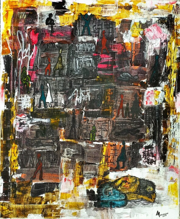 Pintura intitulada "Ruas Paradas" por Alfredo Marceneiro, Obras de arte originais, Acrílico Montado em Armação em madeira