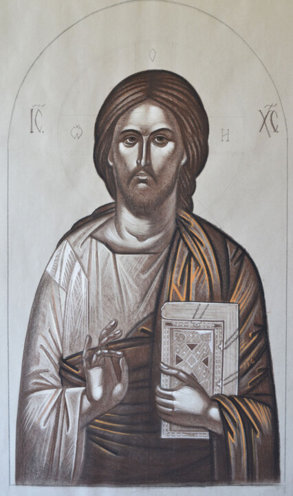 Drawing of icon of Christ Drawing, 44x26 in