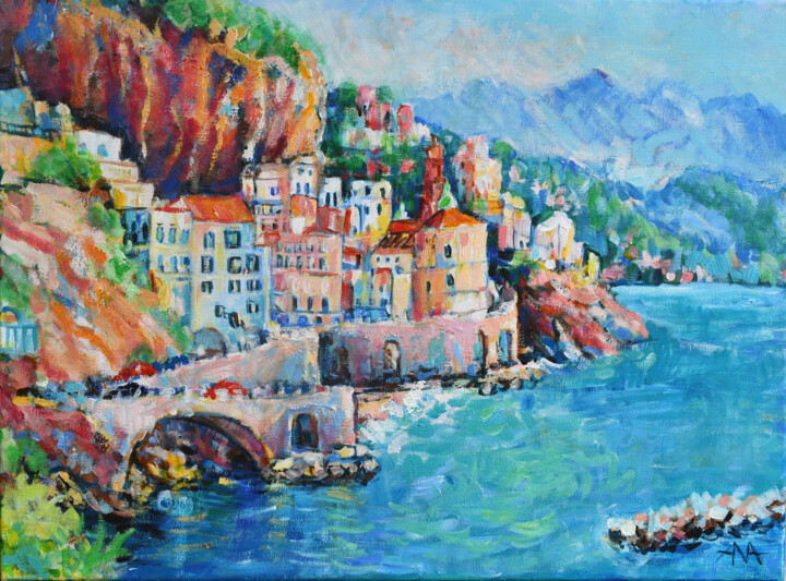 Painting titled "Positano, które nos…" by Ana Smarz, Original Artwork, Acrylic