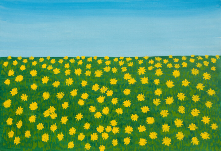 Meadow with yellow dandelions 2 绘画, 19.7x27.6 in