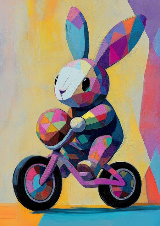 Joyride in Color: Easter Bunny on Wheels 数字艺术