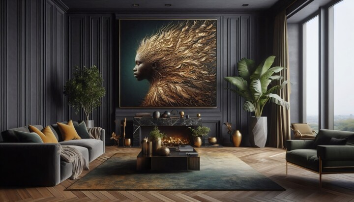 Plumes d'or 绘画, 35.4x35.4 in