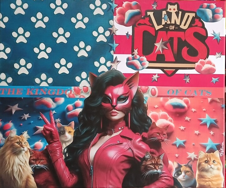 Κολάζ με τίτλο "Land of Cats" από Félina, Αυθεντικά έργα τέχνης, Κολάζ