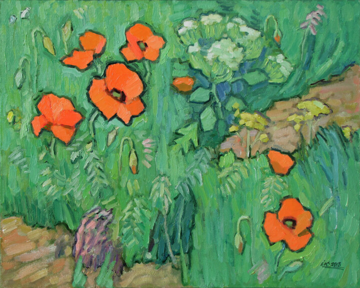Schilderij getiteld "Poppies" door Ivan Kolisnyk, Origineel Kunstwerk, Olie