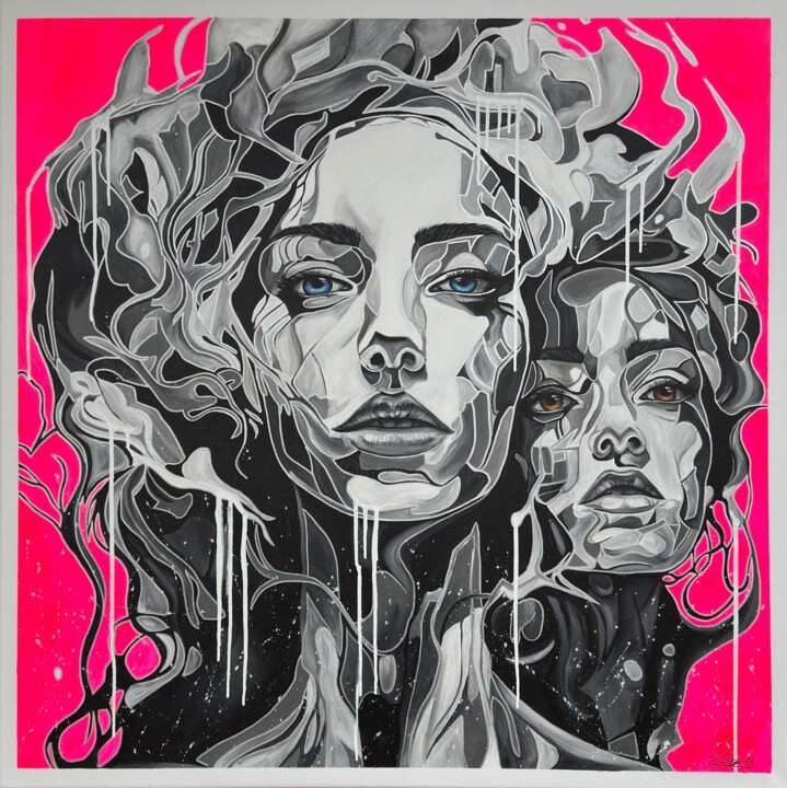 Pintura intitulada "Hydra 01 BW" por Sabrina Seck, Obras de arte originais, Acrílico
