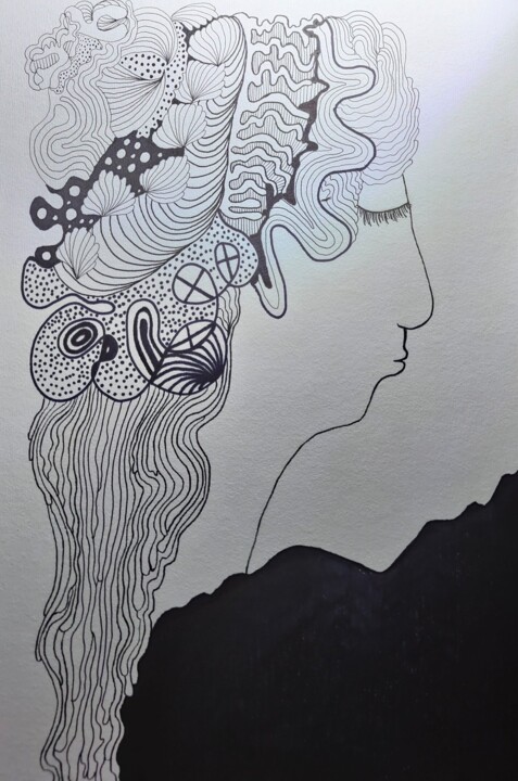 Dibujo titulada "ONA" por Katarzyna Mroczek, Obra de arte original, Pluma de gel