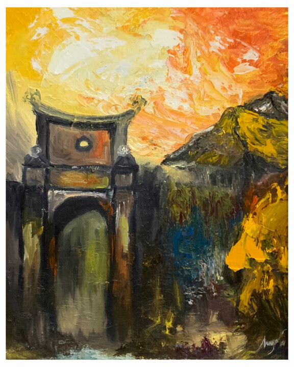 Pintura intitulada "My Village 02" por Nga Tran, Obras de arte originais, Óleo
