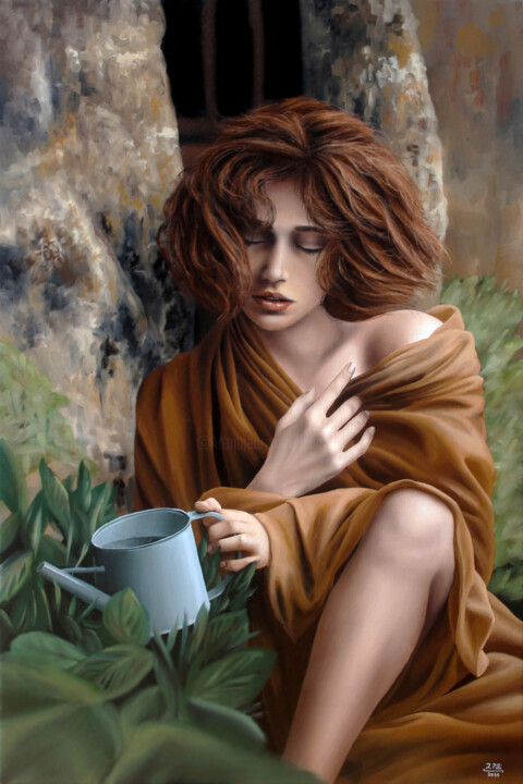 Painting titled "Roots and water" by Ivan Pili, Original Artwork, Oil Mounted on Wood Stretcher frame