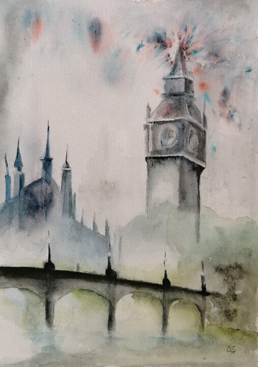 Painting titled "London" by Susana Zarate Harris, Original Artwork, Watercolor