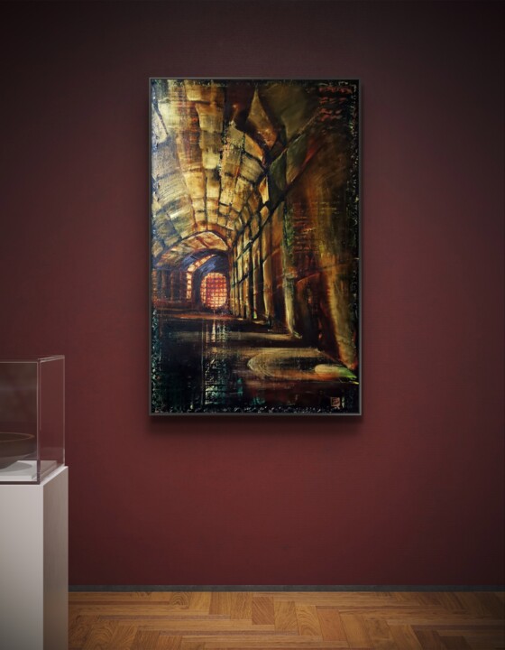 Radiant Tunnel Light – Large Abstract Metallic Painting