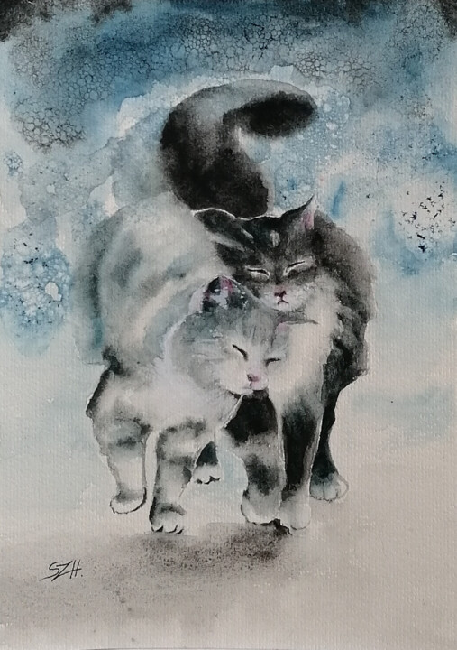 Painting titled "Friendship" by Susana Zarate Harris, Original Artwork, Watercolor