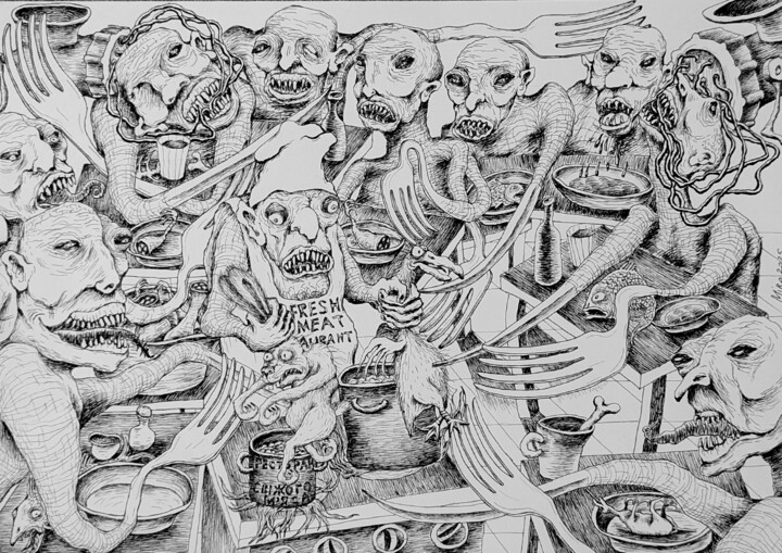 Real gourmets. 绘画, 16.5x11.7 in