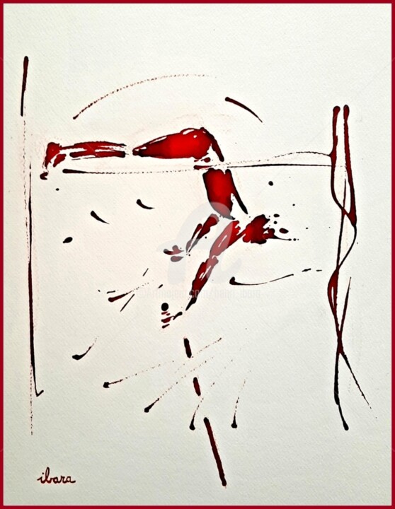 Σχέδιο με τίτλο "Saut à la perche N°4" από Henri Ibara, Αυθεντικά έργα τέχνης, Μελάνι Τοποθετήθηκε στο Χαρτόνι