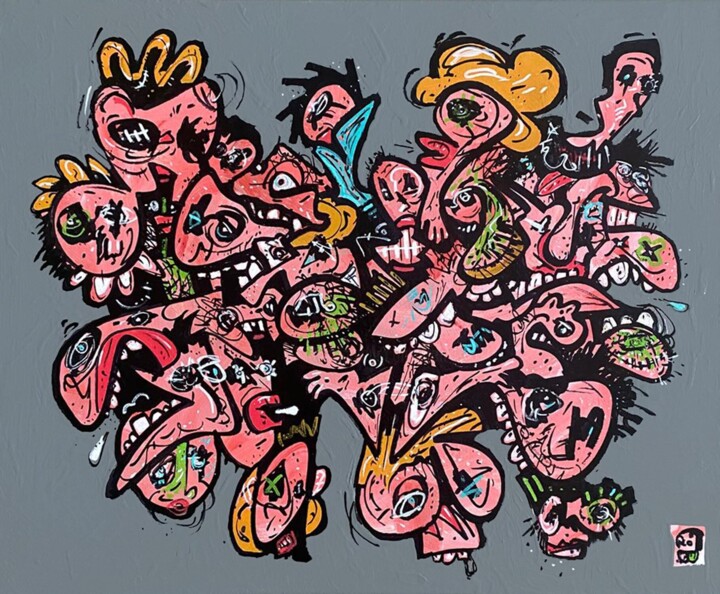 Pintura intitulada "barbouille" por Frob, Obras de arte originais, Acrílico Montado em Armação em madeira