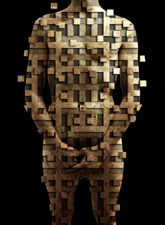 Digital Arts titled "Le Nouvel Adam" by Georges Dumas, Original Artwork, Manipulated Photography Mounted on Wood Stretcher f…