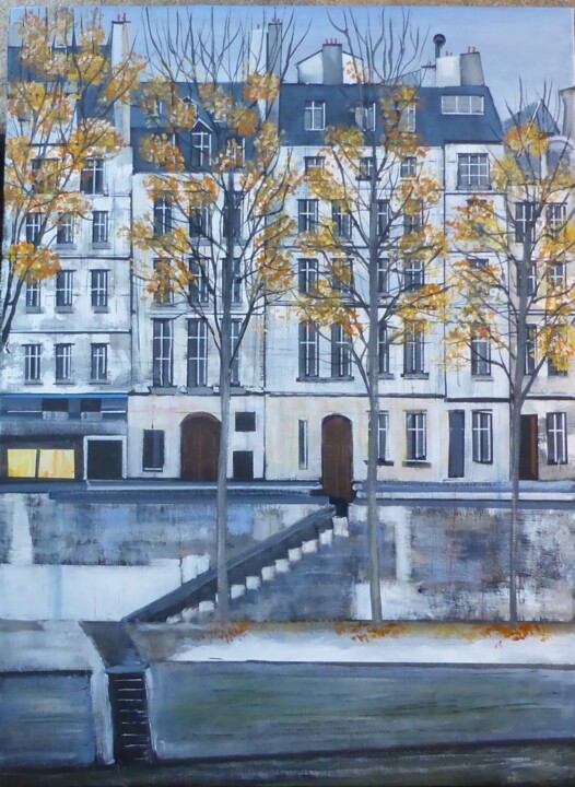 绘画 标题为“les quais Parisiens” 由Jean-Michel Yon, 原创艺术品, 油 安装在木质担架架上