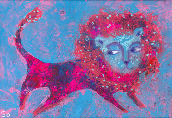 Schilderij getiteld "The Lion Who Dreame…" door So Zo, Origineel Kunstwerk, Acryl