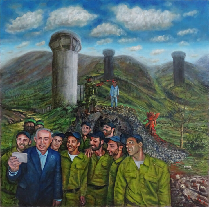 Peinture intitulée "Happy Genocide !!" par Wim Carrette, Œuvre d'art originale, Huile