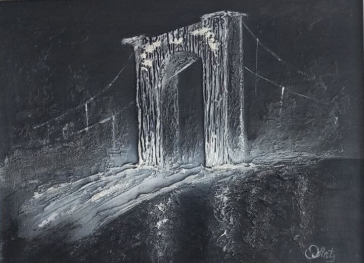 Bridge of Quiet Power. Luminous Abstract Archway Painting, 11.8x15.8 in