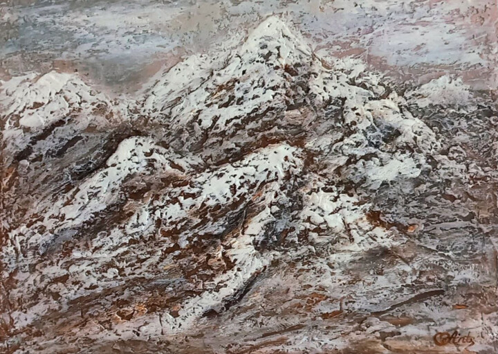 “Echoes of the Peaks – Abstract Alpine Majesty in Earth and Pittura, 11,8x15,8 in