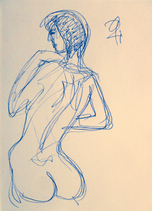 Blauskizze Rückenakt. Tekening, 13,4x9,5 in