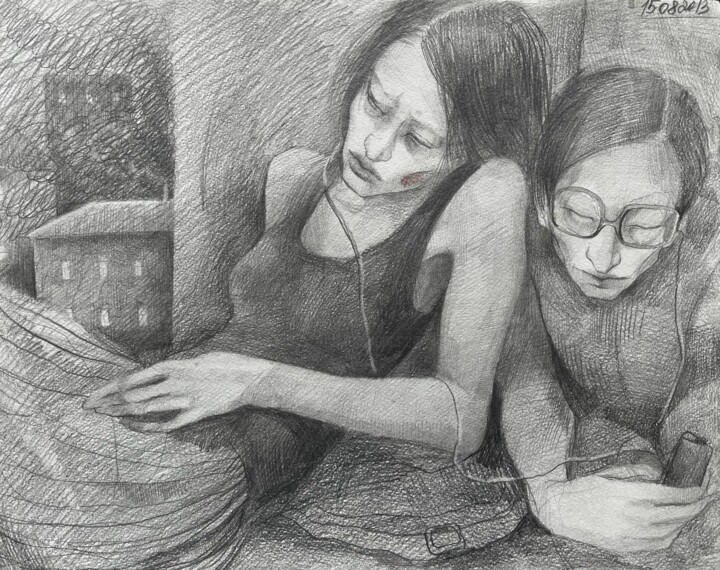 Rooftop, Night and Music Картина, 13,8x17,7 in