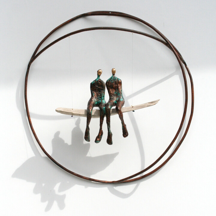 Sculpture murale mobile, Swing Lovers, balançoire amoureuse Скульптура, 15,8x15,4 in