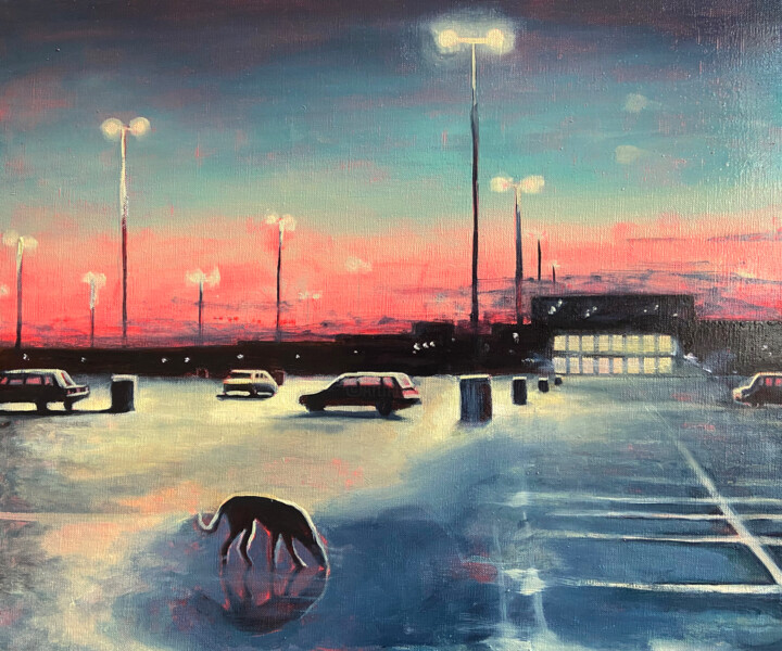 Peinture intitulée "Entre chienne et lo…" par Chloé Kaemmerer, Œuvre d'art originale, Huile Monté sur Châssis en bois