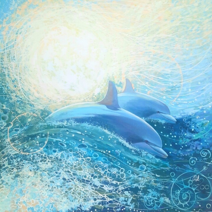 Painting titled "H2O" by Iryna Makhovska, Original Artwork, Acrylic Mounted on Wood Stretcher frame