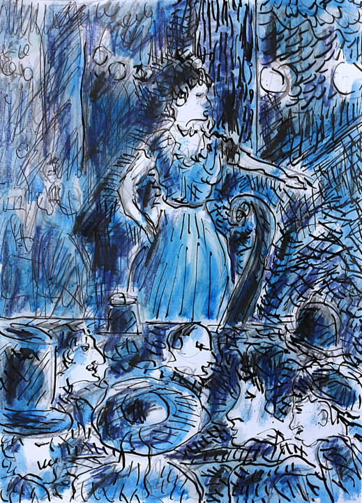 Caf Conc bleu d'après Degas Schilderij, 11,8x8,3 in