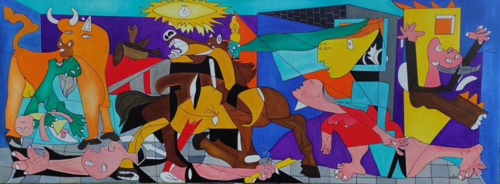 Pintura titulada "Guernica Tributo ao…" por Mutes / César Amorim, Obra de arte original, Oleo Montado en artwork_cat.