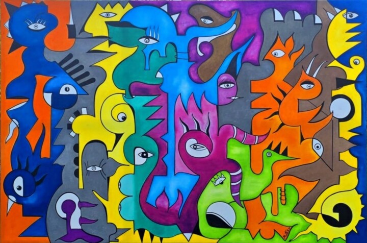 Pintura titulada "Histórias contadas…" por Mutes / César Amorim, Obra de arte original, Oleo Montado en Bastidor de camilla…