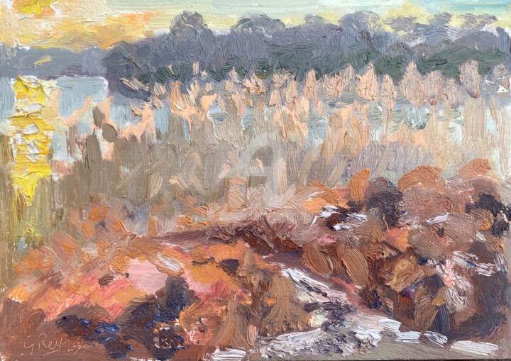 Setting Sun in Winter 绘画, 5.9x8.5 in