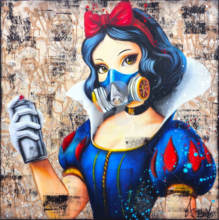 Schilderij getiteld "Snow White Street A…" door Vincent Bardou, Origineel Kunstwerk, Acryl Gemonteerd op Frame voor houten b…