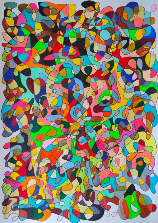 Dibujo titulada "krople" por Katarzyna Mroczek, Obra de arte original, Rotulador