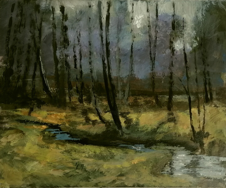 Painting titled "Forest stream" by Alan Harris, Original Artwork, Acrylic