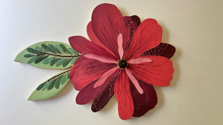 Schilderij getiteld "Zinnia" door Valeria Cis, Origineel Kunstwerk, Acryl Gemonteerd op Houten paneel