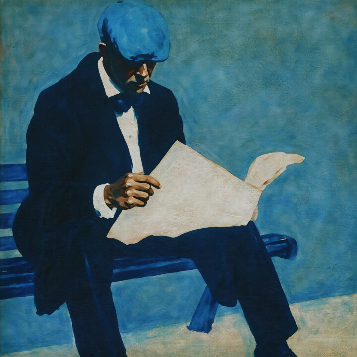 Quietly reading the newspaper Tablo, 15,8x15,8 in