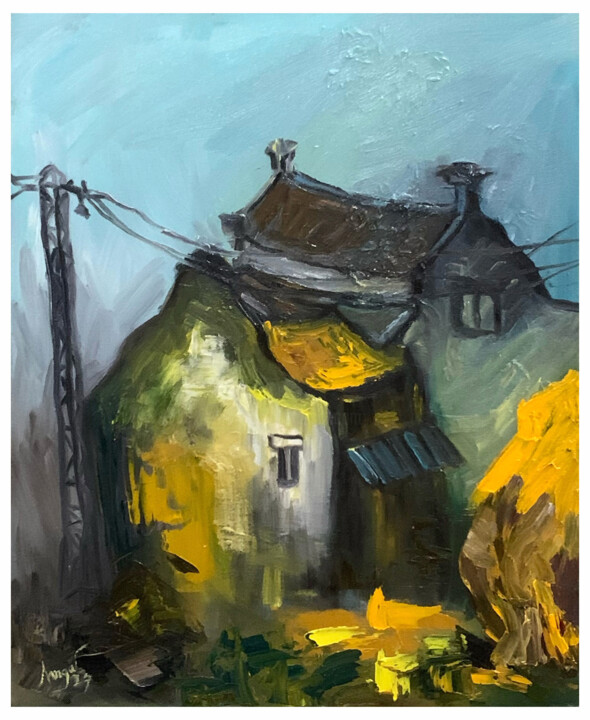 Pintura intitulada "MY VILLAGE 03" por Nga Tran, Obras de arte originais, Óleo