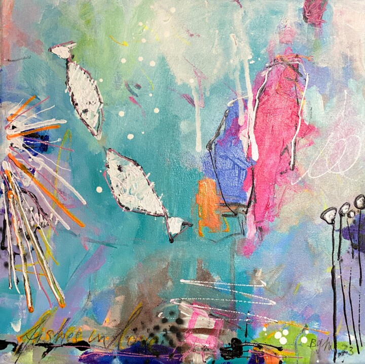 Картина под названием "Fishes In Love No.5" - Beate Garding Schubert, Подлинное произведение искусства, Акрил Установлен на…