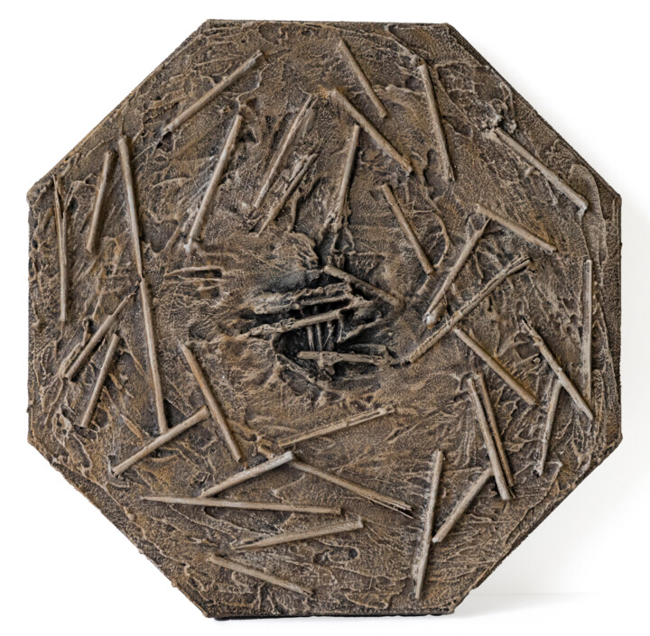 Abstract Octagonal Textured Canvas with Wood 24 cm 9 inches 绘画, 9.5x9.5 in