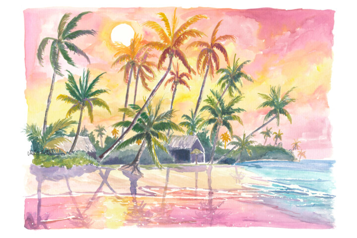 Painting titled "French Polynesia Be…" by Artshop77, Original Artwork, Watercolor