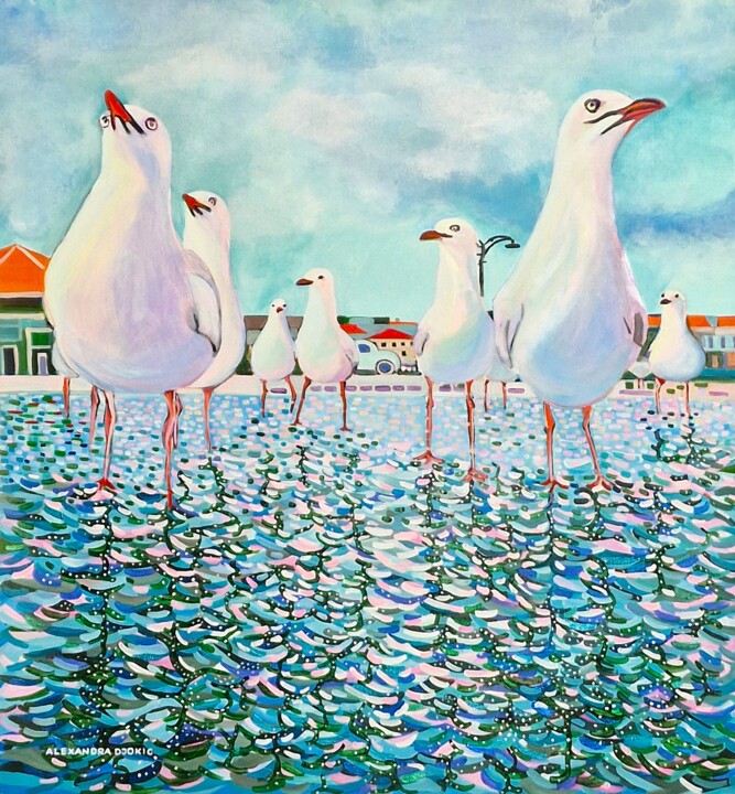 Ζωγραφική με τίτλο "Birds and Beach" από Alexandra Djokic, Αυθεντικά έργα τέχνης, Ακρυλικό