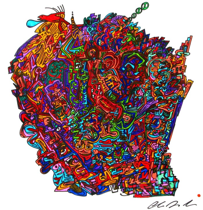 Disegno intitolato "07/13 Cellula" da Claudio Mario Andrea, Opera d'arte originale, Pennarello Montato su Telaio per barella…