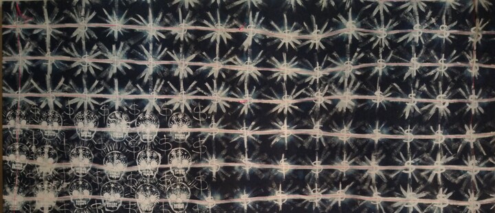 Painting titled "Relaciones En Denim…" by K. María T.G., Original Artwork, Acrylic