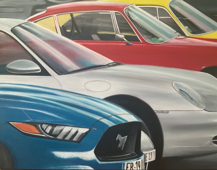 Le parking idéal Ford mustang Porsche 911 perpective 绘画, 23.6x31.5 in