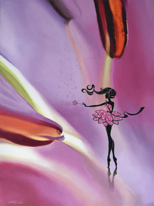 Schilderij getiteld "The floral fairy (s…" door Christian Girault, Origineel Kunstwerk, Olie Gemonteerd op Frame voor houten…